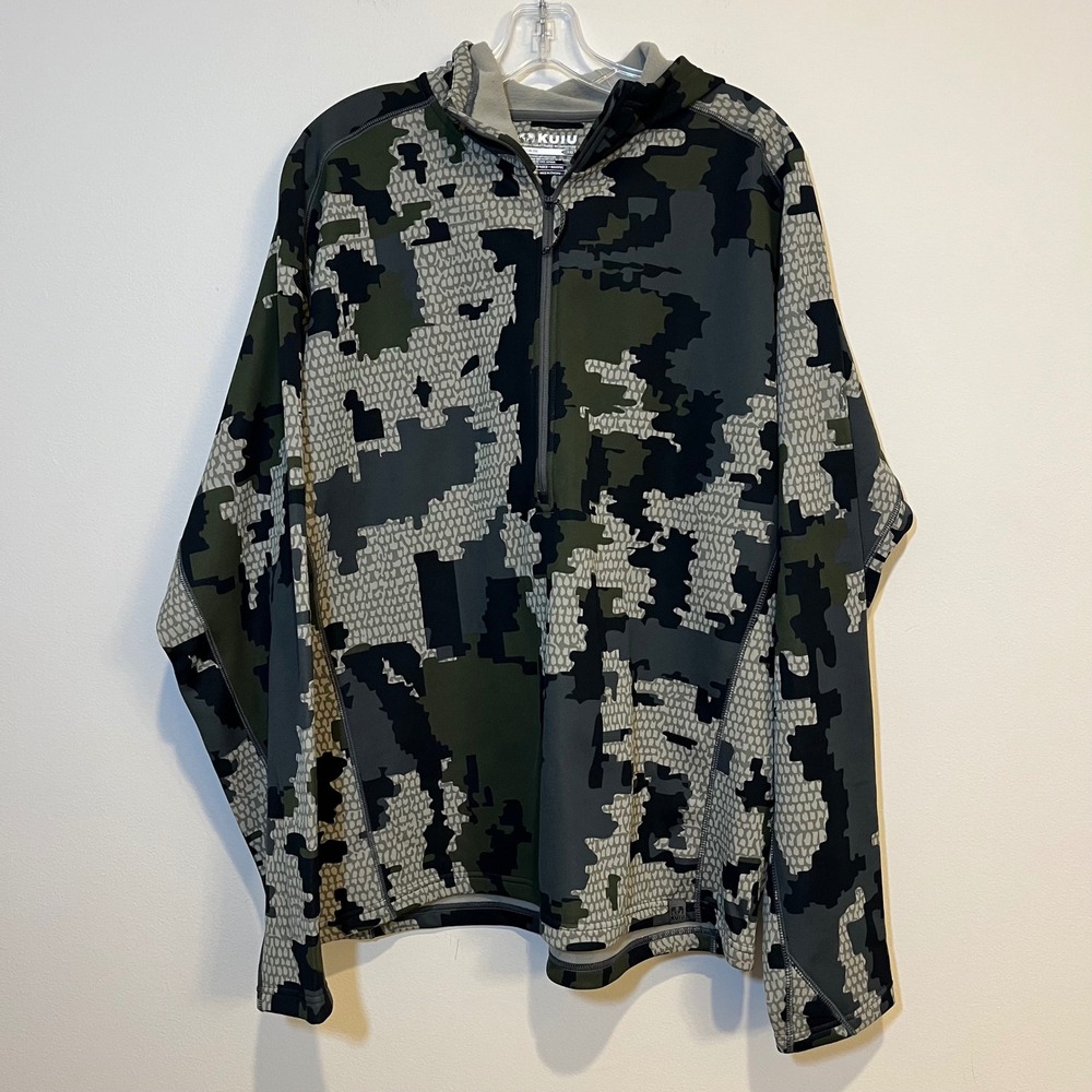 KUIU Pullover Peloton 200 Zip-T Hoodie Karuishi Fleece Green Camo Mens XXL 2XL